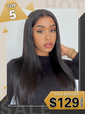 Free Shipping HD Lace Silky Straight Human Hair 180% Density Undetectable HD Lace Front Wig Pre-Plucked With Single Knots Lwigs08