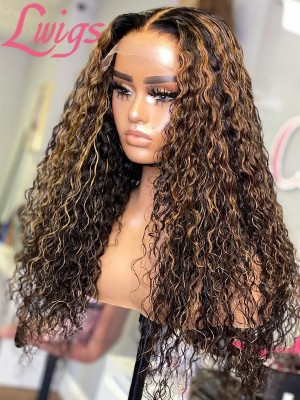 HD Lace Highlight Color Curly Natural Hairline Virgin Human Hair 360 Lace Frontal Wigs Bleached Single Knots Lwigs478