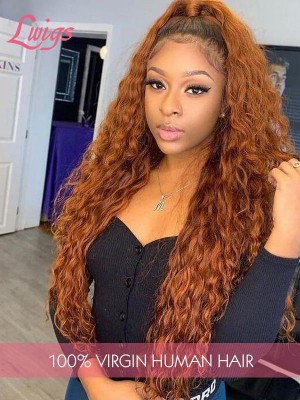 HD Undetectable Lace Gold Blonde Deep Wave Single Knots 360 Lace Frontal Wig With Fake Scalp LWigs24