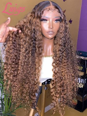 Invisible HD Lace Pre-plucked Natural Hairline Ombre Highlight Color Curly 100% Human Hair 13x6 Lace Front Wig Lwigs498