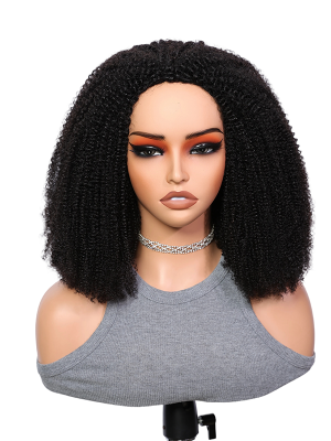 Lwigs Most-Fit Afro Kinky Curly Put On & Go Invisible Drawstring Seamless Flip Over 3 In 1 Half Wig UD09