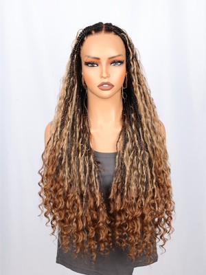2025 Trends Pre-Braided Style Ombre Color Pre-Knotless PartingMax Glueless HD Full Lace Silky Straight Long Braided Wig Lwigs721