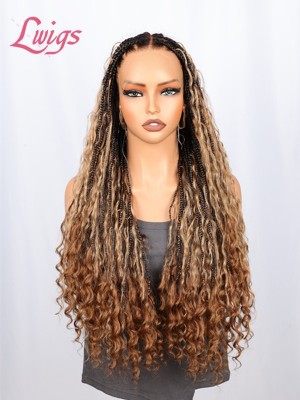 2025 Trends Pre-Braided Style Ombre Color Pre-Knotless PartingMax Glueless HD Full Lace 26 Inches Long Braided Wig Lwigs721