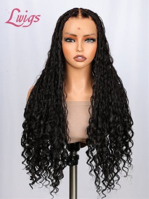 2025 Hot Sale Invisible Drawstring Cap Loose Curls Human Hair Real Skinlike HD Full Lace Knotless 26 Inches Long Braided Wig Lwigs722