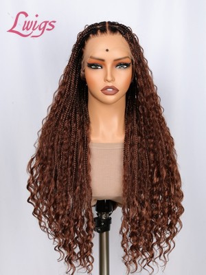 2025 Trends Beginner Friendly Pre-Braided 26 Inches Ombre Brown Color Knotless Glueless HD Full Lace Braided Wig Lwigs724