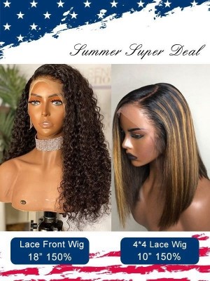 Independence Day Wig Combo Sale Brazilian Virgin Human Hair Frontal Curly Wig Hairstyles With Highlight Color Wig Bob Pay 1 Get 2 Wigs ID04