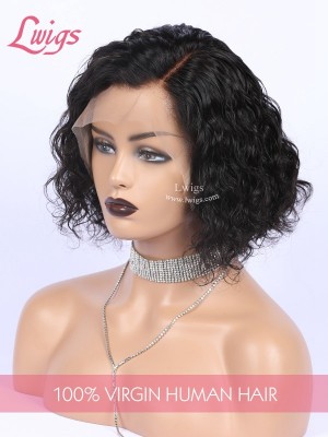 Invisible HD Dream Lace Wig Short  Deep Wave Lace Frontal Wigs Pre Plucked Hairline Single Knots Bleached Virgin Human Hair Wig Lwigs329