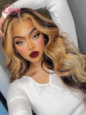 Invisible HD Lace Wig Highlight Color Glueless Wig Body Wave Style Volume Curls Brazilian Human Hair Lace Frontal Wig Lwigs402