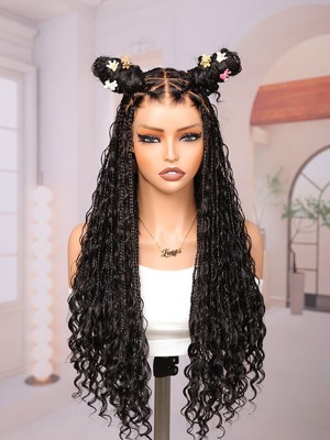 Lwigs Most-Fit Cap 180% Density Invisible Drawstring Real Skinlike HD Full Lace Knotless Long Braided Wig UD03