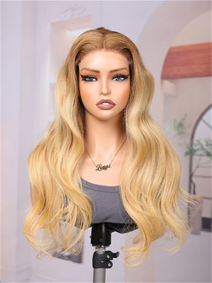 Lwigs Most-Fit Cap Ombre Blonde Color Loose Wave Glueless 11x6 Frontal Lace Wigs With Natural Hairline UD12