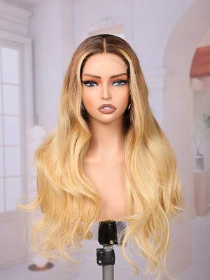 Lwigs Most-Fit Cap Bleached Single Knots Ombre Blonde Highlight Loose Wave Glueless 11x6 Frontal Lace Wigs UD22