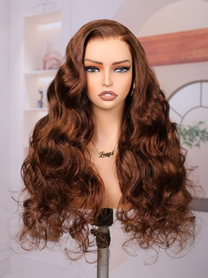 Lwigs Most-Fit Cap Chocolate Brown #4A Body Wave Versatile Styling C-Part 11x6 Lace Frontal Wigs UD14