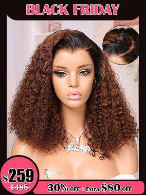Lwigs 2025 Black Friday Special Most-Fit Cap 11x6 Real Skin Melted HD Lace Front Glueless Wigs Realistic Hairline Ombre Brown Color Curly UD16