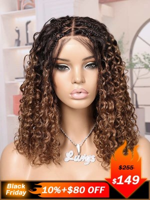 Lwigs 2025 Black Friday Special Most-Fit Cap #1B/#30 Ombre Color Boho Braided Wig Tiny Knots 5x5 HD Lace Closure Top Braids Wigs UD30
