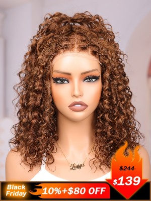 Lwigs 2025 Black Friday Special Most-Fit Cap Boho Curls Top Braided Wigs Invisible Skinlike HD Lace Short Length Natural Color 5x5 Lace Closure Wigs UD29