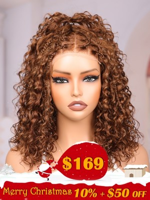 Lwigs 2025 Black Friday Special Most-Fit Cap Boho Curls Top Braided Wigs Invisible Skinlike HD Lace Short Length Natural Color 5x5 Lace Closure Wigs UD29