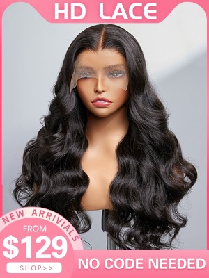 Lwigs 100% Virgin Human Hair Undetectable HD Frontal Wigs Body Wave Bleached Knots 13x4 Lace Front Wig Middle Part NEW29