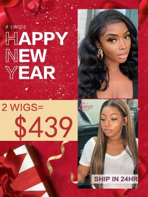 Lwigs 2024 New Year Sale For 2 Wigs Combo Deal Pay 1 Get 2 Straight And Wave 13x6 HD Lace Front Wigs NY108