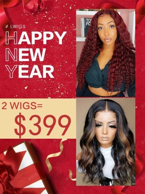 Lwigs Wig Combo Sale Best Price Pay 1 Get 1 Free Highlight And #99J Burgundy Color Curly Wig 13x6 HD Lace Front Wigs NY105