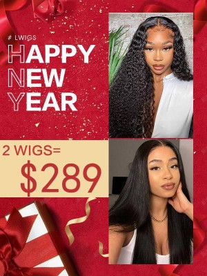 Lwigs 2022 New Year Sale Pay 1 Get 1 Free Lace Front Wigs Natural Color Kinky Curly and Silky Straight With Special Free Gifts NY101