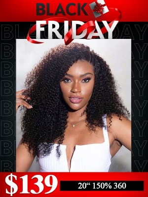 Lwigs 2024 Black Friday Sale Natural Black Color 20 Inches 150% Density African Kinky Curly Bleached Knots 360 Lace Wig RS12