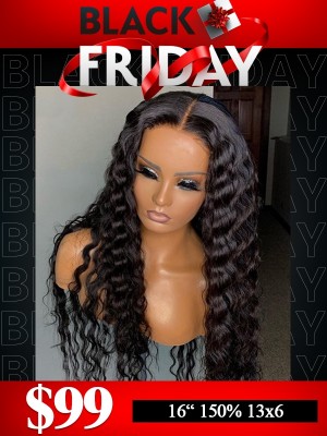 Lwigs 2024 Black Friday Sale Wavy Natural Black Color 16 Inches 150% Density Loose Wave Bleached Knots 13x6 Lace Front Wig RS11