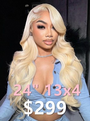 Lwigs 2025 Tax Refund Sale 150% Density Pre-Plucked 24 Inches #613 Blonde Color Wavy 13x4 HD Lace Front Wig TAX102