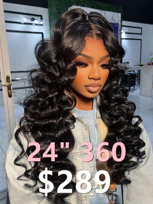Lwigs 2025 Tax Refund Sale Loose Wave Bleached Knots 24 Inches Natural Color Wavy Invisible 360 HD Lace Wig TAX103