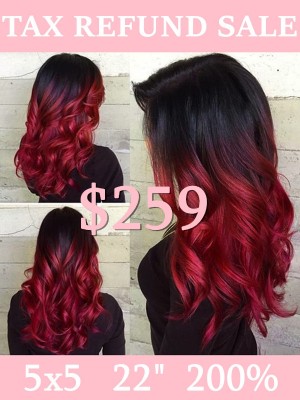 Lwigs 2025 Tax Refund Sale Pre-Plucked #1B Roots Ombre Red Color 22 Inches 200% Density Body Wave 5x5 Lace Closure Wig US01
