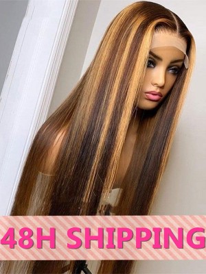 Lwigs 2025 Valentine's Day Sale 48H Shipping Ombre Highlight Color 20 Inches 150% Density Silky Straight 13x6 HD Lace Front Wig NY03
