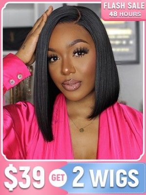 Lwigs 48H Flash Sale Pay $39 Get 2 Bob Wigs Brazilian Human Hair C-Part Lace Wig Big Sale Buy Now Pay Later SP39