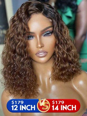 Lwigs Add Length Not Add Price Sale Ombre Brown Color 12 inch & 14 Inch Loose Curly Bob 7x6 Glueless Wigs AD02