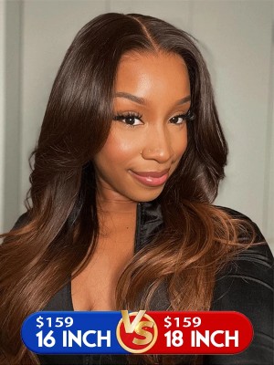 Lwigs Add Length Not Add Price Sale Ombre Brown Color Natural Hairline 16 inch & 18 Inch Wavy 13x4 Lace Front Wigs AD05