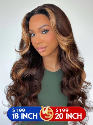 Lwigs Add Length Not Add Price Sale Ombre Brown Color With Highlights 18 inch & 20 Inch Wavy 13x6 Lace Front Wigs AD04