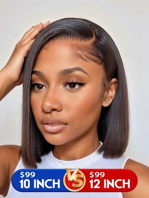Lwigs Add Length Not Add Price Sale Pre-Plucked Hairline 10 inch & 12 Inch Short Bob Haircut C-Part Lace Wigs AD06