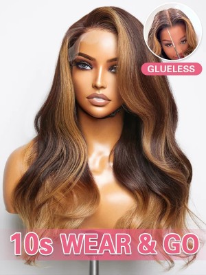 Lwigs Breathable Cap Brown Ombre Color With Highlights Wavy 7x6 Glueless Lace Wig LWX04