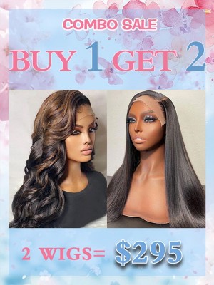 Lwigs Buy 1 Get 2 Happy Mother's Day Combo Deal 18 Inches Bleached Knots Human Hair Brazilian HD Lace 4*4 Closure Wigs CS02