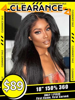 Lwigs Clearance Sale 18 Inches Natural Black Color Human Hair Kinky Straight 360 Lace Wig Bleached Knots For Black Women TH06