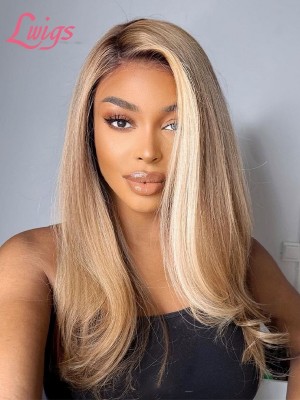 Lwigs Custom Wig Units Ash Blonde Highlight Human Hair 100% Handmade New Style Bleached Knots Lace Wig Custom04