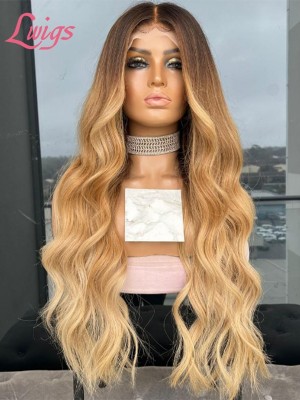 Lwigs Custom Wig Units Bleached Knots Ombre Color Human Virgin Hair Pre-plucked Hairline 40 Inches Body Wave Lace Wig Custom05