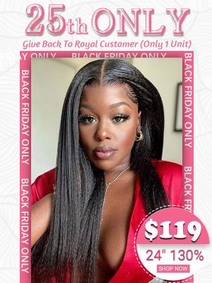 Lwigs Cyber Monday Deals Bleached Knots Human Hair Yaki Straight Natural Black Color Pre-plucked Hairline 13x4 Lace Wig BF24