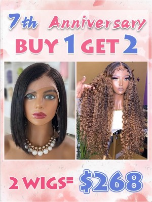 Lwigs Flash Sale Buy 1 Get 1 Free Human Hair C-Part Lace Wig Pre Plucked Bleached Knots Brazilian Lace Front Wigs For Black Women CS05