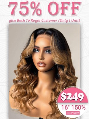 Lwigs Flash Sale Ombre Highlight Color 16 Inches Wavy 150% Density HD Lace Invisible Knots Full Lace Wig Body Wave RS08