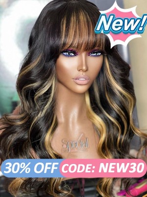 Lwigs Full Lace Wigs Back In Stock Easy To Install Body Wave With Bangs Highlight Color HD 360 Lace Wig Clean Hairline NEW43