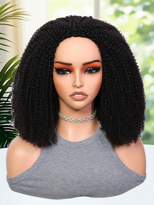 Lwigs Most-Fit Afro Kinky Curly Heavy 250% Density Put On & Go Invisible Drawstring Seamless Flip Over 3 In 1 Half Wig UD09