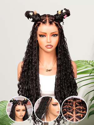 Lwigs Most-Fit Cap 180% Density Invisible Drawstring Real Skinlike HD Full Lace Knotless Long Braided Wig UD03