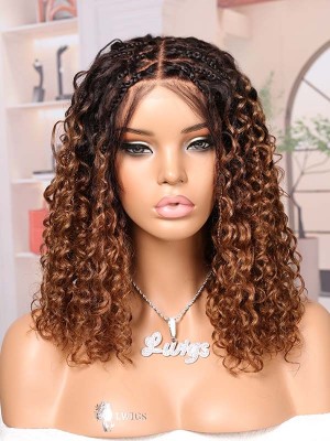 Lwigs Most-Fit Cap #1B#30 Ombre Color Boho Braided Wig Short Length Tiny Knots 5x5 HD Lace Closure Top Braids Wigs UD30