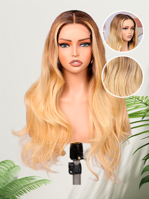 Lwigs Most-Fit Cap Bleached Single Knots Custom Ombre Blonde Highlight Colors Loose Wave Glueless 11x6 Frontal Lace Wigs UD22