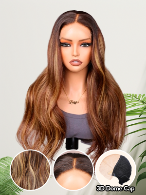 Lwigs Most-Fit Cap Free Max-Parting 11x6 HD Lace Frontal Wigs Wavy Texture Ombre Brown Color With Highlight UD11