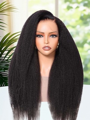 Lwigs Most-Fit Cap Kinky Straight Invisi-Drawstring Flexible Fit HD Lace 360 Glueless Wig With Bleached Knots UD25